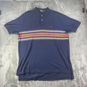 Polo By Ralph Lauren Polo Shirt Mens 2XL Blue Southwestern Stripe Logo